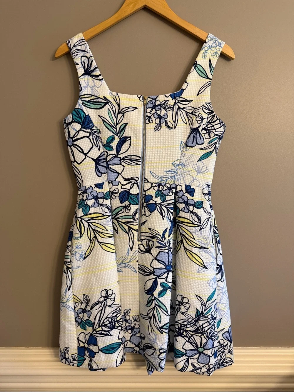 Danny & Nicole Blue and White Floral Square-Neck Mini Dress Pockets 6P - Picture 7 of 11